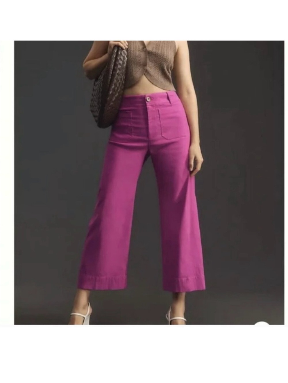 Maeve by Anthropologie Colette Wide Leg Cropped Trouser Pants. Magenta. Size 27P